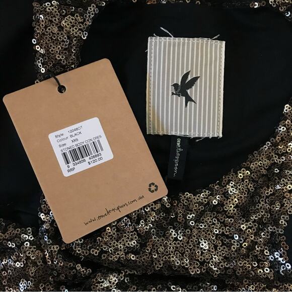 One Teaspoon Black Gold Sequin Bodycon Party NYE Graduation Holiday Dress XXS - Picture 10 of 13